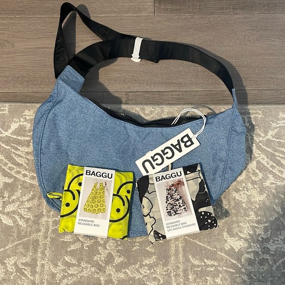 BAGGU Handbags - BAGGU digital denim medium crescent bag set